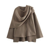 Fongt New Women's Dress With Asymmetrical Scarf Short Knitted Coat