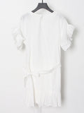 Fongt Spring New Dress Women Simple Fashion Temperament Comfortable Casual Round Collar Leaves Side Solid