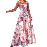 Fongt Women's Dress New Temperament Print Long Skirt With Waist Sling Skirt