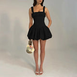 new summer dress Sexy temperament square neck strap stitching backless skirt club dress sleeveless vest Vestidos-Outfit