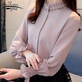2020 fashion women blouses shirts OL chiffon blouse long-sleeved womens tops and blouses solid female clothes 1016