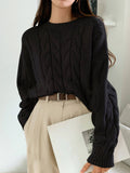 Fongt And Winter Women's Jersey Sweater Loose Round Neck Solid Color Trendy Knitted Shirt