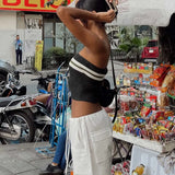 Fongt Summer New Ins Sexy Knitted Blouse Female Hit-Colored Stripe Bra Hot Girl Tight Outside Wear