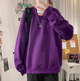 Men Harajuku Solid Color Sweatshirts Winter Y2k Casual O-Neck Oversized Pullovers Korean Hip Hop Long Sleeve Basic Clothes