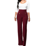 Button Solid Color Trousers Bootcut