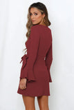 Fashion Autumn Small Horn Ruffled Long Sleeve Slim-fit Bow Elegant High-end