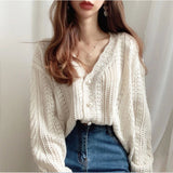 New 2021 Spring Autumn Women's Knitwear Knitted Buttons Cardigans Cutout Korean Vintage Wild Lady Short Top