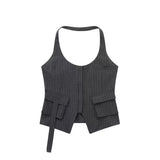 New Pocket Decoration Neck Collar Slim Blouse 3067029-Outfit