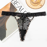 Sexy Lace Leopard T-Throat T-Santing Tpants Ice Silk Splicing Lace Breathable