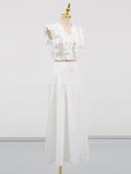 Fongt Summer New Two-Piece Femininity Elegant Fresh Sweet V-Leading Flying Sleeve High-Waisted Dress Suit