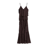 Fongt Women's Clothing Explosion Fashion Sexy V-Neck Folding Trim Sling Dress