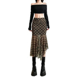 Fongt 2024 New Women's Plaid Purse Hip Irregular Flounces Slim Skirt-Outfit
