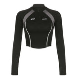 And Hot Wind Impact Color Zipper Stitching Standing Collar Trimming Tooling Machine Can Long-Sleeved T-Shirt Blouse 2024 Cool Women's