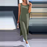 New Summer Simple Solid Color Back Lace Sleeveless Dress Women's Clothing-Outfit