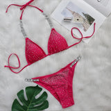 Fongt New Bikini Sexy Hot Drill Split Women's Swimsuit Solid Color Strap Bikini