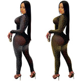 Fashion New Nightclub Hot Drill V Neck Long Sleeves Trousers Women's Two-Piece Set-Outfit