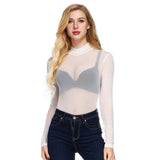 Fongt 2023 Autumn Black Full Transparent Mesh Yarn Bottom Shirt Female Long Sleeve Sexy Perspective Thin Net Shirt Super Elastic Gauze