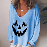 V-neck Long Sleeve Pullover Casual Loose