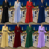 Fongt Buy Through The New Fashion V-Neck Long-Sleeved Shirt Temperament Elegant Waist Display Thin Bright Leg