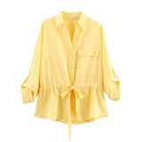 Fongt Women's 2025 Summer Drawstring Long-Sleeved Shirt + Casual Pants Set Women's B88851/2F