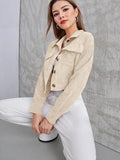 Fongt Women's Corduroy Flip Pocket Button Short Casual Jacket Jacket