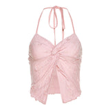 Fongt Summer Women's Solid Color Sexy Fashion Neck Tie Bare Back Small Vest Woman-Outfit