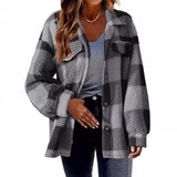 Fongt Women's 2025 New Autumn And Winter With Pocket Lattice Lamb Jacket Button Plush