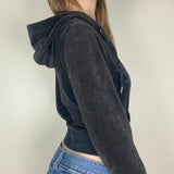 Grunge Zip Up Cropped Hoodie-Outfit