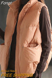 New Body Warmer Women's Down Cotton Vest Jacket Loose White Down Cotton Thick Waistcoat Vest Zipper Sleeveless Coat