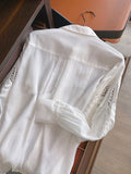 Fashion Hollow Out Loose Lantern Long Sleeve Shirt 2023 Spring Women's Turn-Down Collar Elegant Blouse Ladies