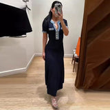 Fongt Escuse Side Spliced Round Collar Metal Buckle Knit Dress Women's Elastic Tights On The Ass