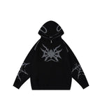 Embroidery Punk Spider Zip Up Hoodie-Outfit