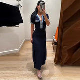 Fongt New Women's Fashion Denim Single-Dlong Stitched Dress