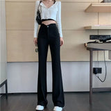 Fongt Pants Children 2024 Autumn New High Waist Show Thin Micro Bell Bottom Pants Black Hanging Casual Pants Autumn Tide-Outfit