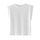 New Summer Women Tops shoulder pads Sleeveless tank 95% cotton pullover basic style Casual Femme T- shirts Ropa