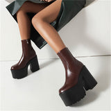 Chunky Heel Round Toe Platform Boots-Outfit