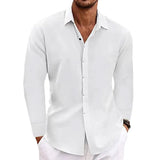 Fongt Men's Linen Long-Sleeved T-Shirt Loose Sweatshirt Solid Long-Sleeved Cotton Shirt Men's Large Size Men's