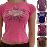Women y2k Clothes Crop Tops Summer 2023 T shirts Grunge 2000s Trashy Harajuku Vintage Aesthetic Short Sleeve Tees