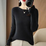 Fongt Round Collar Knit Women's Thin Early Spring And Autumn With A Sweater Long-Sleeve T-Shirt Wool Undershirt Loose.-Outfit