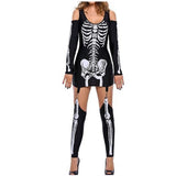 Masquerade Ball Skull Skeleton Printed Bare Shoulder Halloween Costume Dark Performance Costume-Outfit