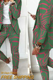 Women Office Jacket Top And Pants Print Suit Casual Office Female Pants Two Piece Set Elegant Slim Fit Long Pants Matching