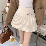 Bow Solid High Waist Pleated A-line Skirt-Outfit