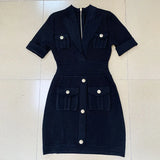 QUALITY Newest 2023 Designer Runway Fashion Women's Short Sleeve Notched Collar Lion Buttons Knitted
