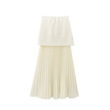 New Knitted Vest Knitted Spliced Medium-Length Half Skirt Suit-Outfit