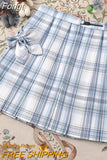 Sweet Bow Jk Plaid Skirt Women Fashion High Waist Adjust Button Girls Pleated Skirt Summer Preppy Style Sexy Mini