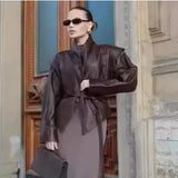 Fongt Women's ZA Autumn And Winter New Street Design Sense Retro Leather Jacket