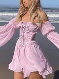 Long Sleeve Corset Mini Dress-Outfit