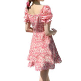 Women Floral Mini Dress, Short Sleeve Sweetheart Neck Casual Dating Summer A-line