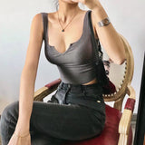 New Summer Small V-Collar Breathable Comfortable Sports Vest Women's Solid Color Slim Short Sleeveless Blouse-Outfit
