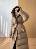 90 White Duck Down Long Down Jacket Female 2023 Winter New Thickened High-End Waist Show Thin Over The Knee Coat Hot Style-Outfit